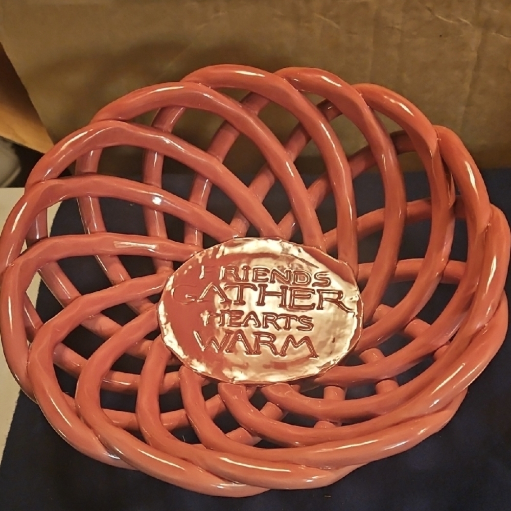 Ceramic Pink Decorative Braided Fruit Basket